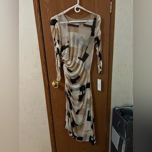 Calvin Klein Asymmetrical Beige and Black Dress